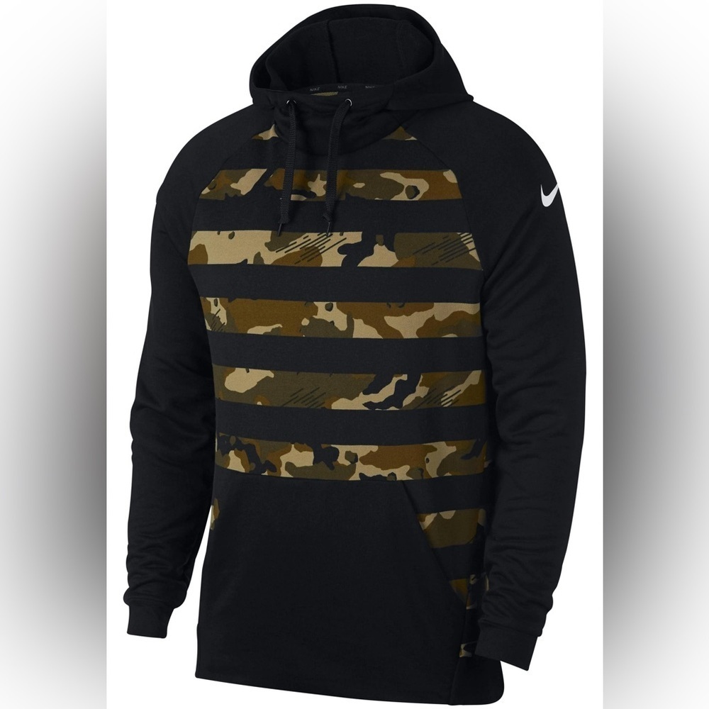 Nike Dri-Fit Camo Stripe Hoodie Mens Size Small Black Green Training Pullover - Picture 10 of 16